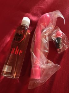 Adult toys including lube and two vibrators